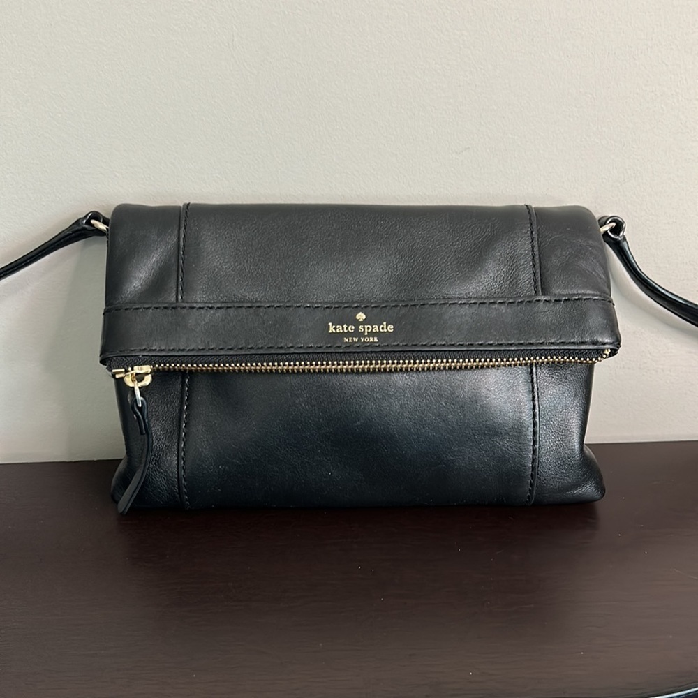 Kate Spade Fremont Place Julian Leather Foldover Black Crossbody